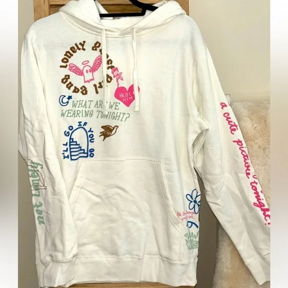 Lonely Ghost Girl Gang white graphic Hoodie Sweatshirt Womens Size Large - Picture 1 of 5